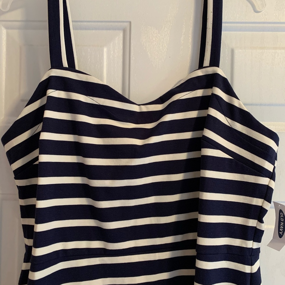Old Navy White and navy striped dress XL - Picture 2 of 5